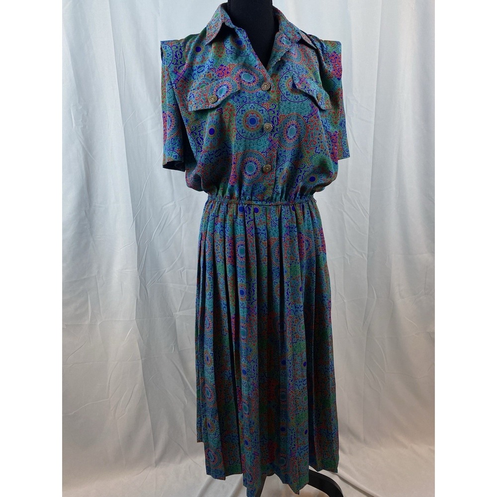 Vintage Leslie Fay Dress Women's Size 8 Pleated‎ Skirt Missing Tie